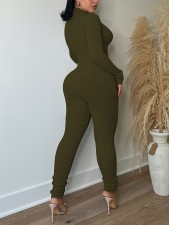 Plus Size Solid Color Long Sleeve Zipper Jumpsuit OSIF-8899