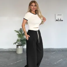 Short Sleeve O Neck T Shirt Two Piece Pants Suit SSNF-211479