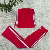 Stripe Wrap Chest Tops And Split Pants Suit GYSF-1107
