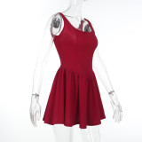 Solid Color U Neck Mini Dress FL-ZX25047PFO