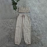 Solid Color Sling Pleated Tops And Pants 2 Piece Set GYSF-1105