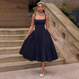 Sexy Solid Color Square Neck Backless Midi Dress FL-YL25046DGO