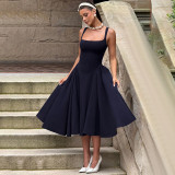 Sexy Solid Color Square Neck Backless Midi Dress FL-YL25046DGO