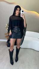 Round Neck Long Mesh Shawl Blouse QODY-6061