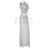 Sexy Mesh Slash Shoulder Maxi Dress FL-ZX25009PFO