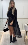 Round Neck Long Mesh Shawl Blouse QODY-6061