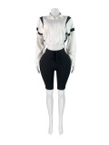 Long Sleeve Contast Color Tops Midi Pants Suit CH-25023