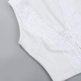 V Neck Lace Sleeveless Tops FL-YL25081DGO