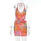 Multicolor Print Sleeveless Backless Mini Dress FL-YL25163MHO