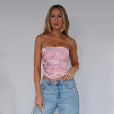 Print Off Shoulder Tube Top Tops FL-YL25069MHO