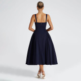 Sexy Solid Color Square Neck Backless Midi Dress FL-YL25046DGO