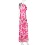 Fashion Pocket Neck Floral Print Beach Maxi Dress FL-ZX25026PFO