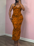 Leopard Print Slim Sling Maxi Dress GLF-10007-1