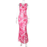 Fashion Pocket Neck Floral Print Beach Maxi Dress FL-ZX25026PFO