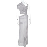 Sexy Mesh Slash Shoulder Maxi Dress FL-ZX25009PFO
