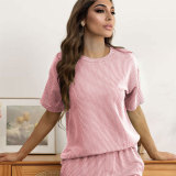 Solid Color Short Sleeve Two Piece Shorts Set SSNF-211489