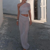 Sexy Mesh Slash Shoulder Maxi Dress FL-ZX25009PFO