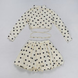 Plus Size Polka Dot Printed Puffy Skirt  Two Piece Set NY-11031