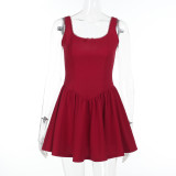 Solid Color U Neck Mini Dress FL-ZX25047PFO