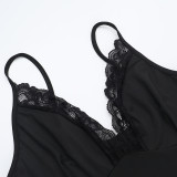 Lace Patchwork Solid Color Sling Jumpsuit FL-CF25085MHO