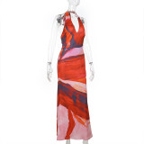 Deep V Neck Print Sexy Maxi Dress FL-JY25060MHO