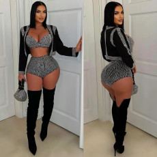 Plus Size Hot Drill Long Sleeve Three Piece Set NY-3508