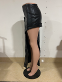 PU Leather Metal Zipper Sexy Split Half-body Skirt YNSF-2679