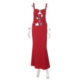 Solid Color Hollow Out Fishtail Dress FL-YJ25183PFO
