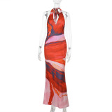 Deep V Neck Print Sexy Maxi Dress FL-JY25060MHO