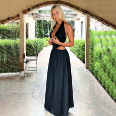 Solid Color Hollow Out Backless Maxi Dress FL-XY25022PFO