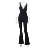 Lace Patchwork Solid Color Sling Jumpsuit FL-CF25085MHO