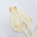 Pearls Hollow Out Solid One Piece Swimsuit FL-XY25152MHO
