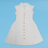 Plus Size Solid Color Single-breasted Midi Dress NY-3612
