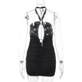 Solid Color Halterneck Backless Mini Dress FL-XY25067MHO