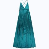 Sexy Deep V Neck Solid Color Satin Halter Maxi Dress FL-YJ25046PFO