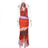 Deep V Neck Print Sexy Maxi Dress FL-JY25060MHO