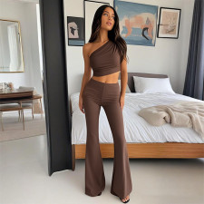 Solid Color Slash Shoulder Two Piece Skirt Set FL-YJ25049MHO
