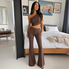 Solid Color Slash Shoulder Two Piece Skirt Set FL-YJ25049MHO