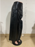 PU Leather Metal Zipper Sexy Split Half-body Skirt YNSF-2679