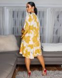 Plus Size  Floral Print V-Neck Patchwork Color Clash Mini Dress NY-3601