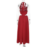 Solid Color Hollow Out Backless Maxi Dress FL-XY25022PFO