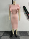 Plus Size Ruffled Lace Split Midi Dress NY-11035