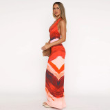 Deep V Neck Print Sexy Maxi Dress FL-JY25060MHO