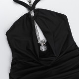 Solid Color Halterneck Backless Mini Dress FL-XY25067MHO