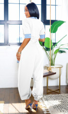 Plus Size V Neck Patchwork Contrast Color Loose Jumpsuit NY-3600