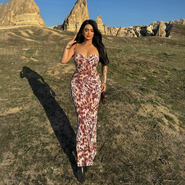 Deep V Neck Print Backless Maxi Dress FL-WQ25135MHO