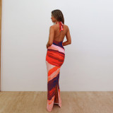 Deep V Neck Print Sexy Maxi Dress FL-JY25060MHO