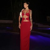 Solid Color Hollow Out Fishtail Dress FL-YJ25183PFO