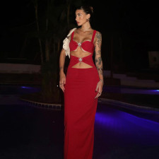 Solid Color Hollow Out Fishtail Dress FL-YJ25183PFO