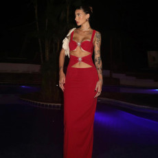 Solid Color Hollow Out Fishtail Dress FL-YJ25183PFO
